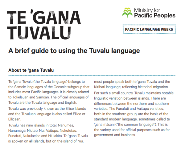 A preview of the Te Gana Tuvalu language card